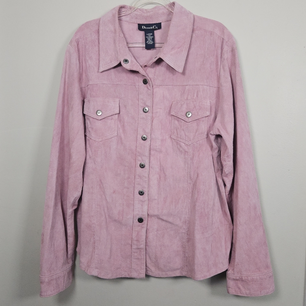 Denim & Co Pink Suede Shacket Leather Shirt Jacket Womans Size Large